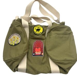 Custom Olive Canvas Duffle Bag – Witchy Patches “Magical AF” “Witch City Salem”